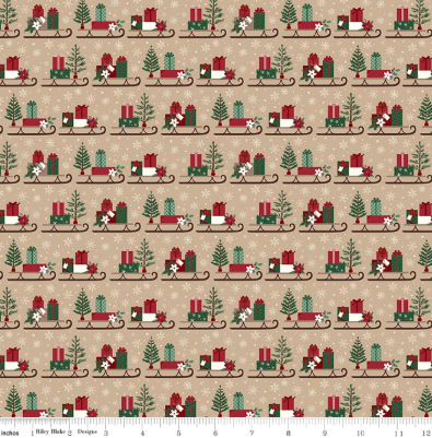 Christmas Time Sleds Tan quilting fabric by Riley Blake