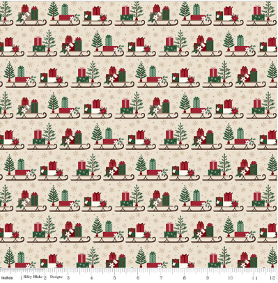 Christmas Time Sleds Linen quilting fabric by Riley Blake