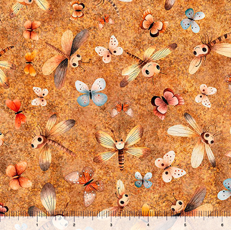 Pandaland Dragonflies and Moths Cinnamon quilting fabric by Quilting Treasures