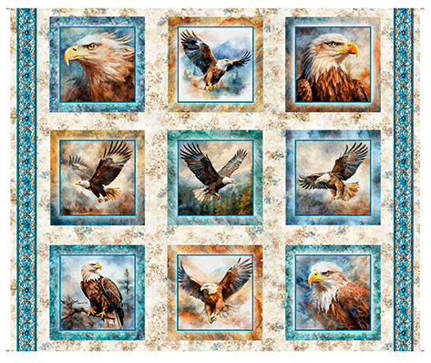 Skyward Eagle Picture Patches Oatmeal quilting fabric by Quilting Treasures