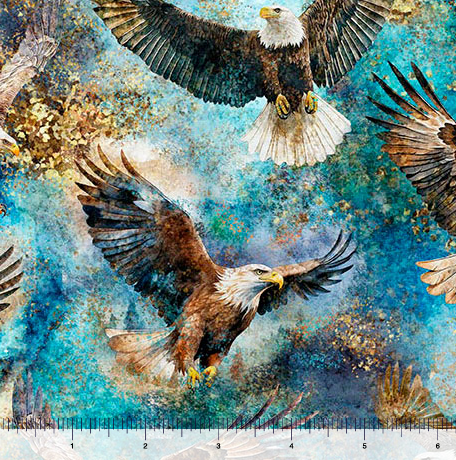 Skyward Eagles Teal quilting fabric by Quilting Treasures