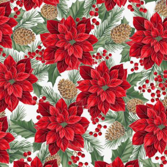 Christmas Wish December Poinsettia with silver metallic quilting fabric by Hoffman