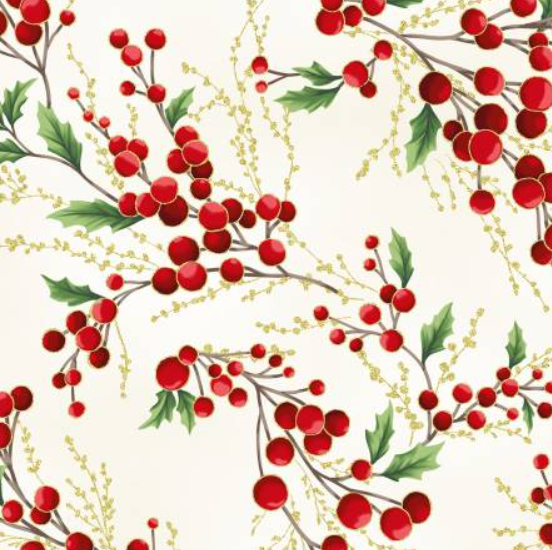 Christmas Wish Natural Holly with gold metallic quilting fabric by Hoffman