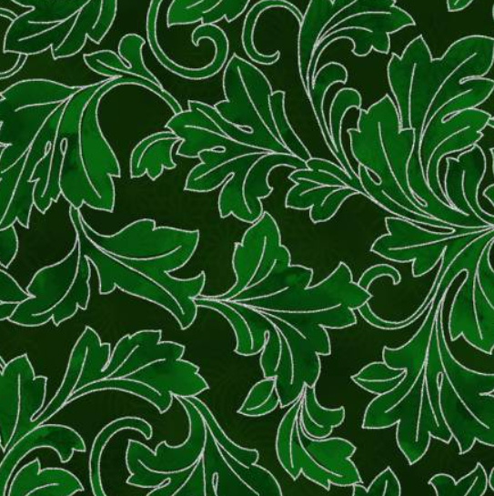 Christmas Wish Pine with silver metallic quilting fabric by Hoffman