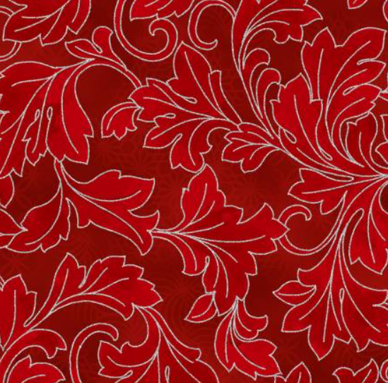 Christmas Wish Crimson with silver metallic quilting fabric by Hoffman