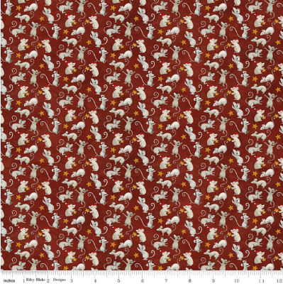 Northern Christmas Mice Red quilting fabric by Riley Blake