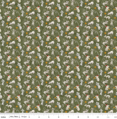 Northern Christmas Mice Green quilting fabric by Riley Blake