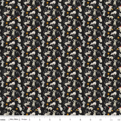 Northern Christmas Mice Black quilting fabric by Riley Blake