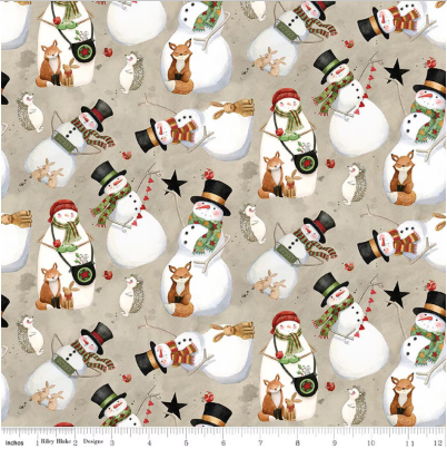 Northern Christmas Snowmen Neutral quilting fabric by Riley Blake
