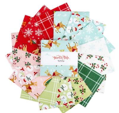 The North Pole 5 inch stacker precut flannel bundle by Riley Blake