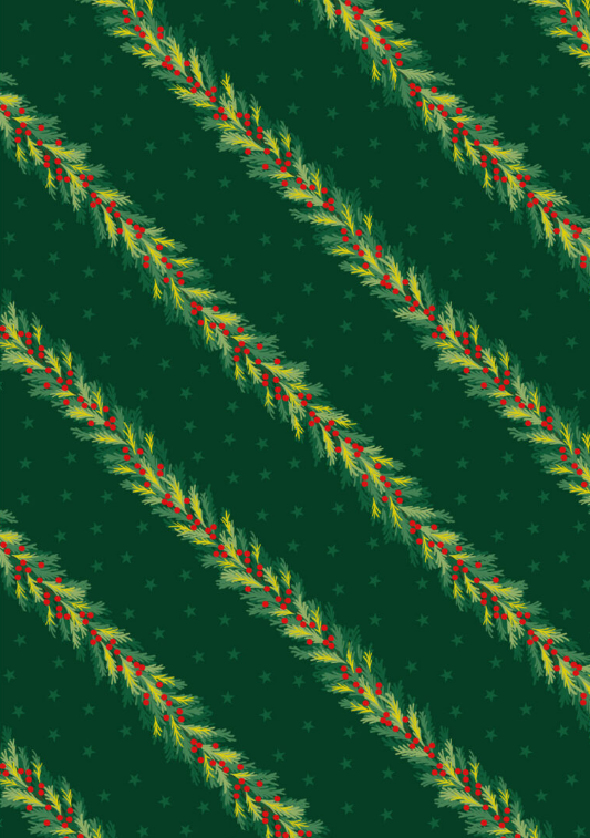 Christmas in Bluebell Wood Spruce Garland Christmas Green quilting fabric by Lewis and Irene