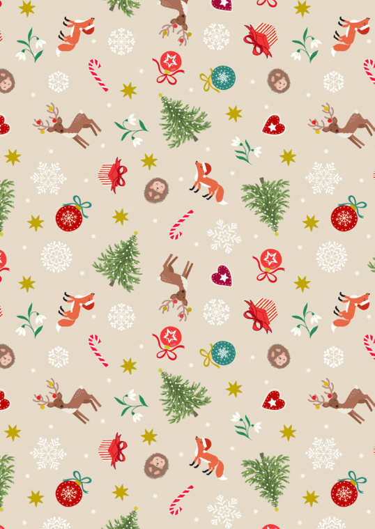 Christmas in Bluebell Wood Scattered Festive Cream quilting fabric by Lewis and Irene