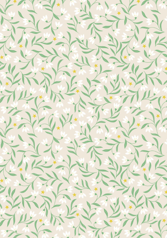 Christmas in Bluebell Wood Snowdrops Cream quilting fabric by Lewis and Irene