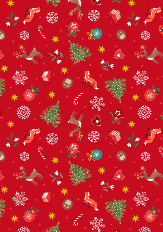 Christmas in Bluebell Wood Scattered Festive Red quilting fabric by Lewis and Irene