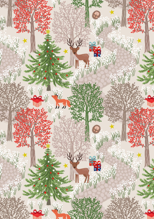 Christmas in Bluebell Wood Main Cream quilting fabric by Lewis and Irene