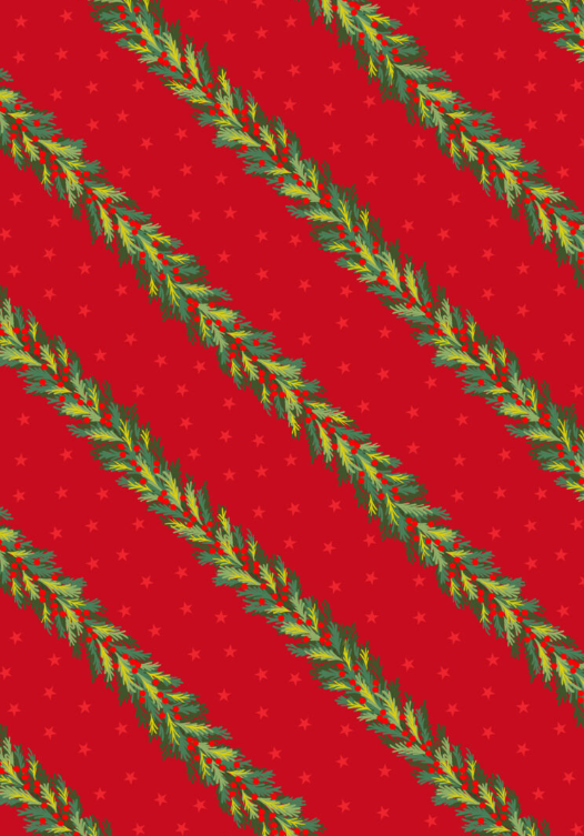 Christmas in Bluebell Wood Spruce Garland Red quilting fabric by Lewis and Irene