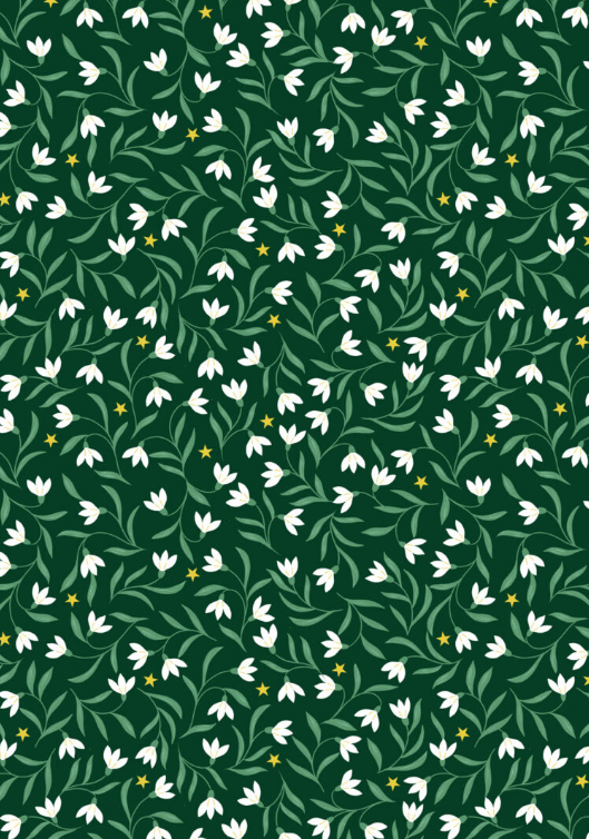 Christmas in Bluebell Wood Snowdrops Christmas Green quilting fabric by Lewis and Irene