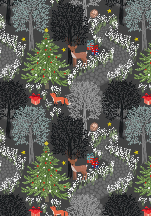 Christmas in Bluebell Wood Main Night Time quilting fabric by Lewis and Irene