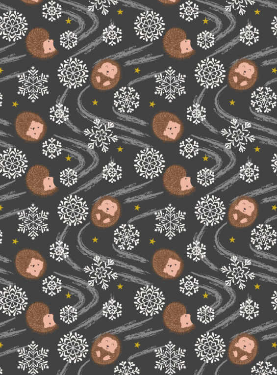 Christmas in Bluebell Wood Snowflake Hedgehog Night Time quilting fabric by Lewis and Irene