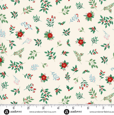 The Nutcracker Foliage Cream quilting fabric by Makower UK for Andover