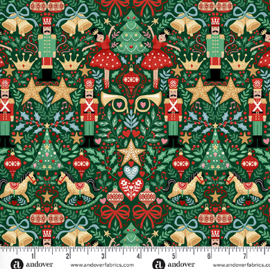 The Nutcracker Sugar Plum Green quilting fabric by Makower UK for Andover