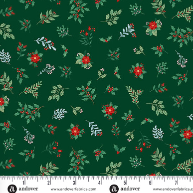 The Nutcracker Foliage Green quilting fabric by Makower UK for Andover