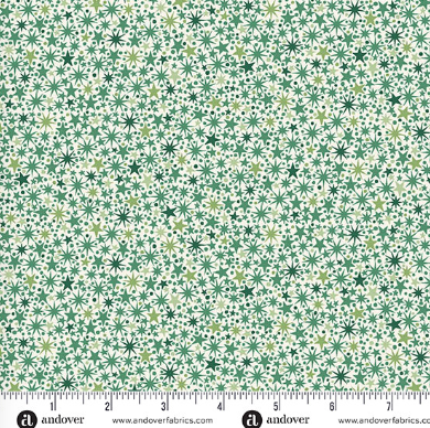 The Nutcracker Twinkle Cream and Green quilting fabric by Makower UK for Andover