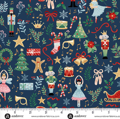 The Nutcracker Fairytale Blue quilting fabric by Makower UK for Andover