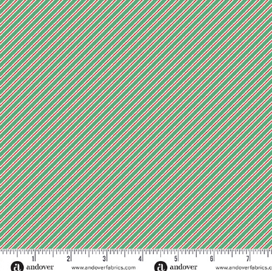The Nutcracker Candy Cane Stripe Green quilting fabric by Makower UK for Andover