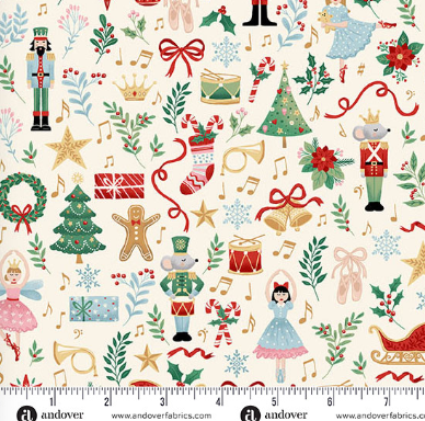 The Nutcracker Fairytale Cream quilting fabric by Makower UK for Andover