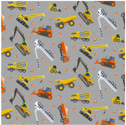 Clothworks Let's Go! Digital Construction Vehicles quilting fabric in Gray