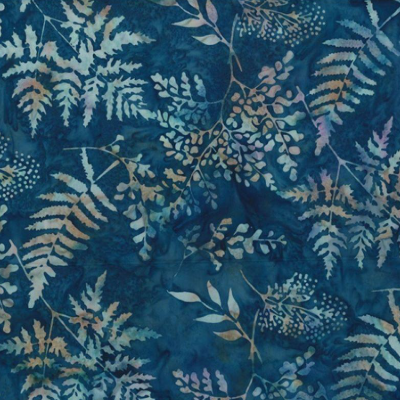 Hoffman Fabrics Fern Batik Navy V2529-119 quilting fabric — fern fronds in deep navy