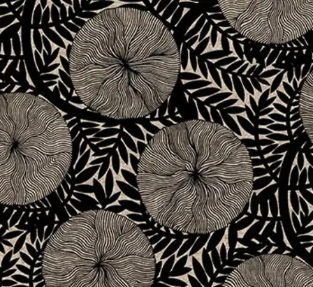 Figo Rhythm and Leaves Large Floral Black quilting fabric