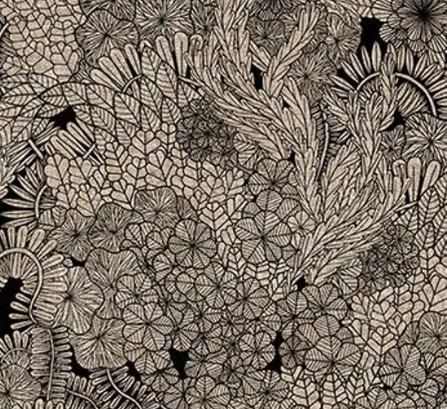 Figo Rhythm and Leaves Landscape Black quilting fabric