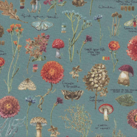 Wilmington Season's Study Moth and Mushrooms Teal quilting fabric