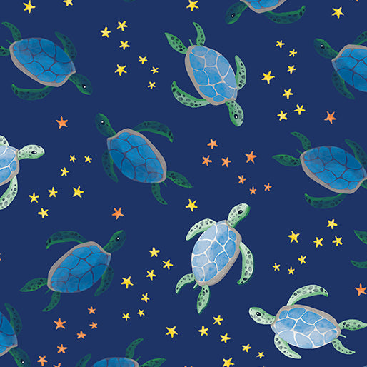 Sea Turtles Navy Cotton 44"/45" Fabric Per Yard
