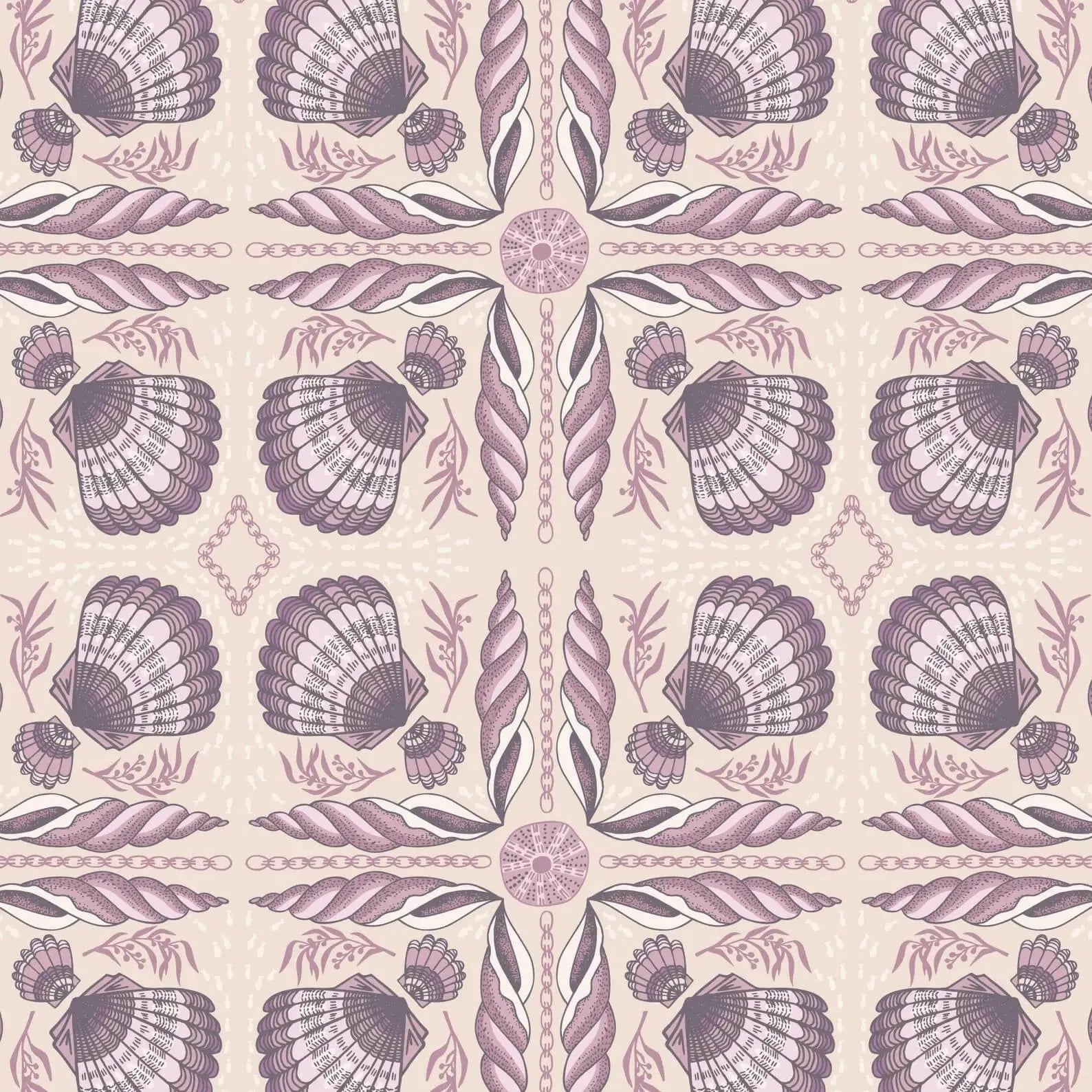 Seashell Serenade - Shell Tile - Beige 44" / 45" Fabric Per Yard The Fabric Company