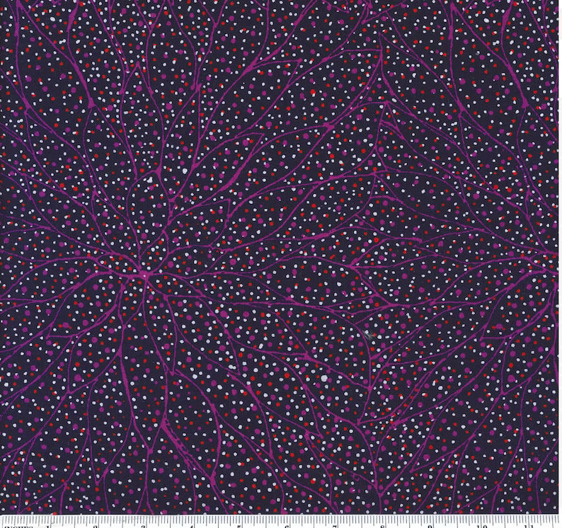 Seeds and Leaves on the Ground Purple quilting fabric by M and S Textiles Australia
