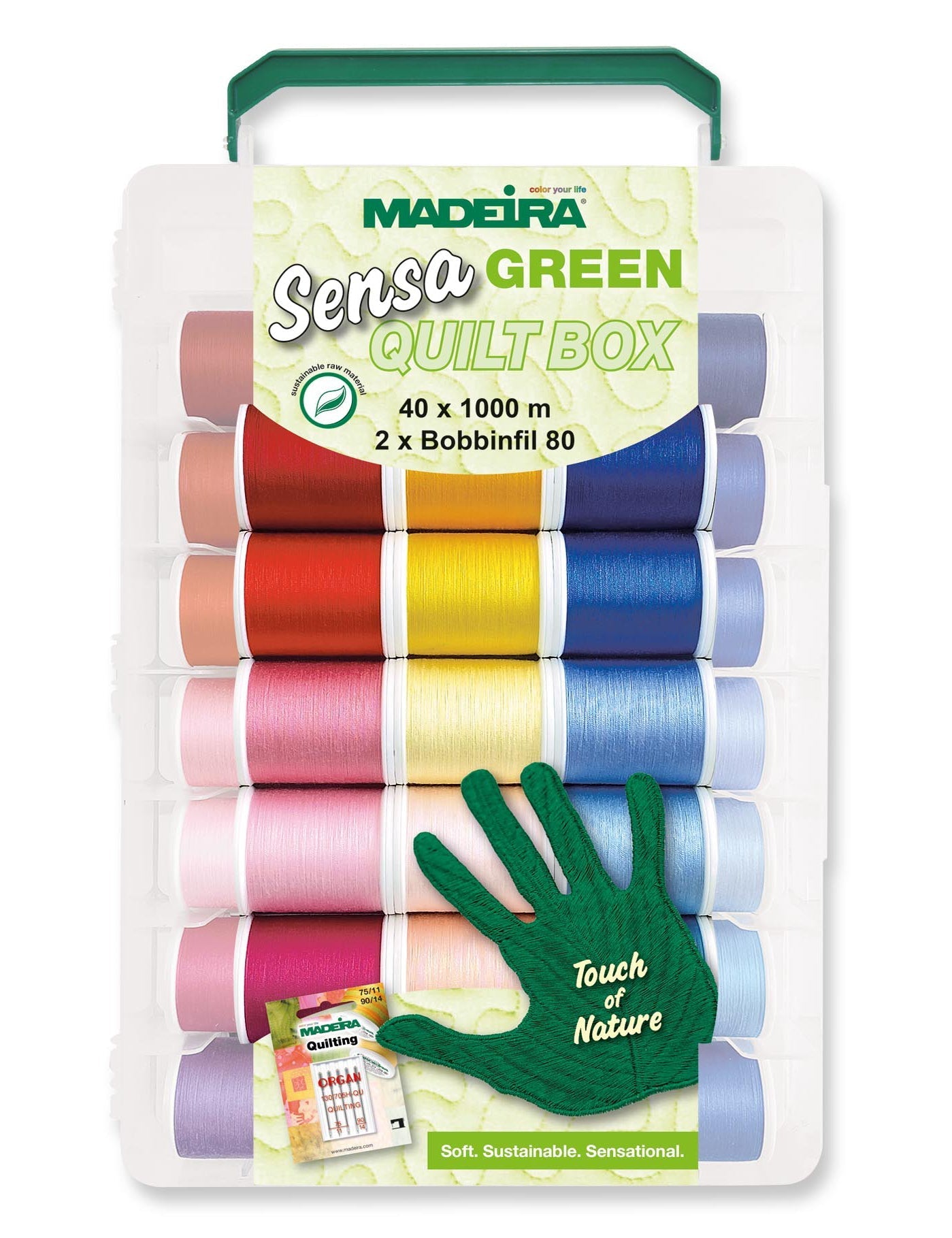 Sensa Green 40 โ Quilt Box, 1100-yard (1000m) Spools, 40 Colors