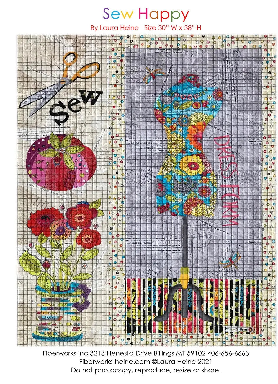 Sew Happy Collage Pattern by Laura Heine - Linda's Electric Quilters