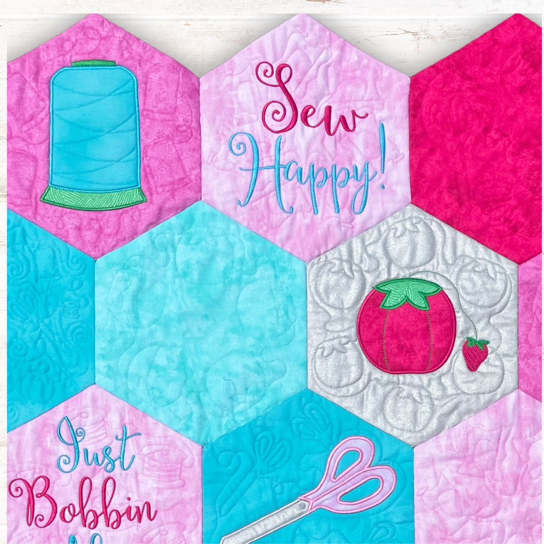 Sew Hexi In-the-Hoop Machine Embroidery Quilt Pickle Pie Designs