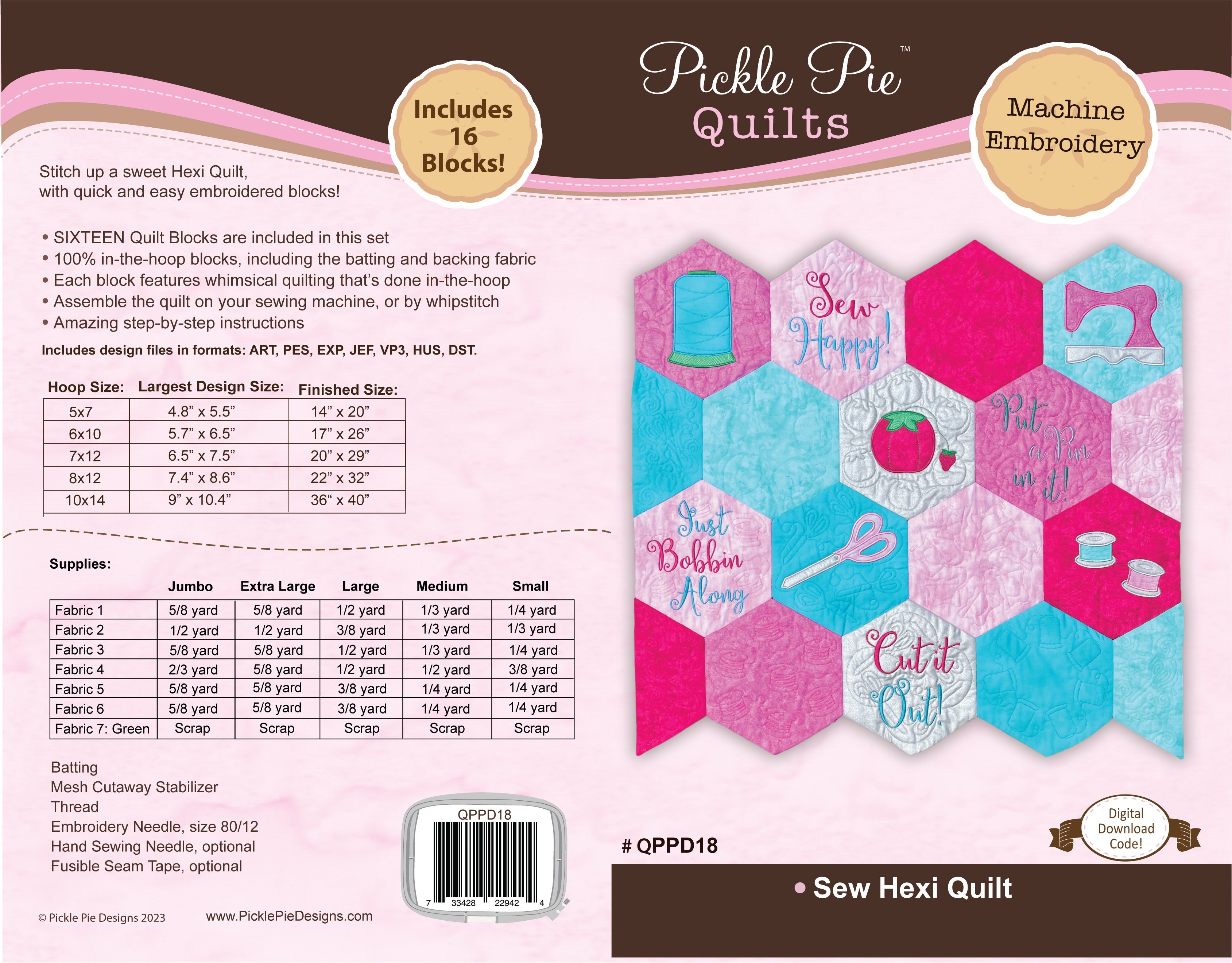 Sew Hexi In-the-Hoop Quilt In the Hoop Machine Embroidery Design Set