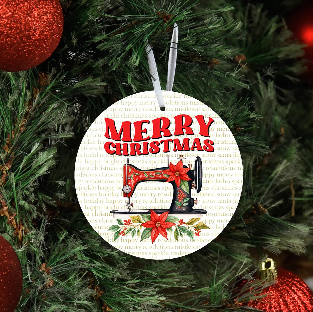 Sewing Machine with Poinsettia Ornament Checker Distributor