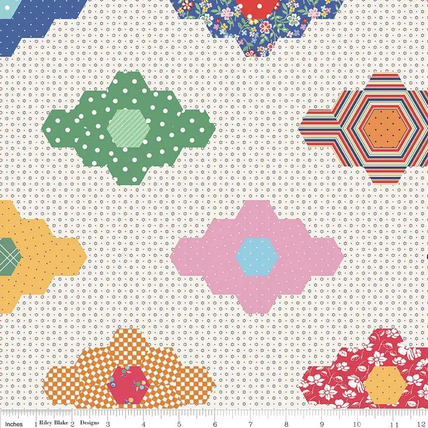 Simple Pleasures Diamond Ivory Cotton Wideback Fabric per yard Riley Blake Designs