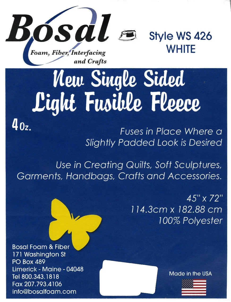 Single Sided Light Fusible Fleece 45in x 72in - Linda's Electric Quilters