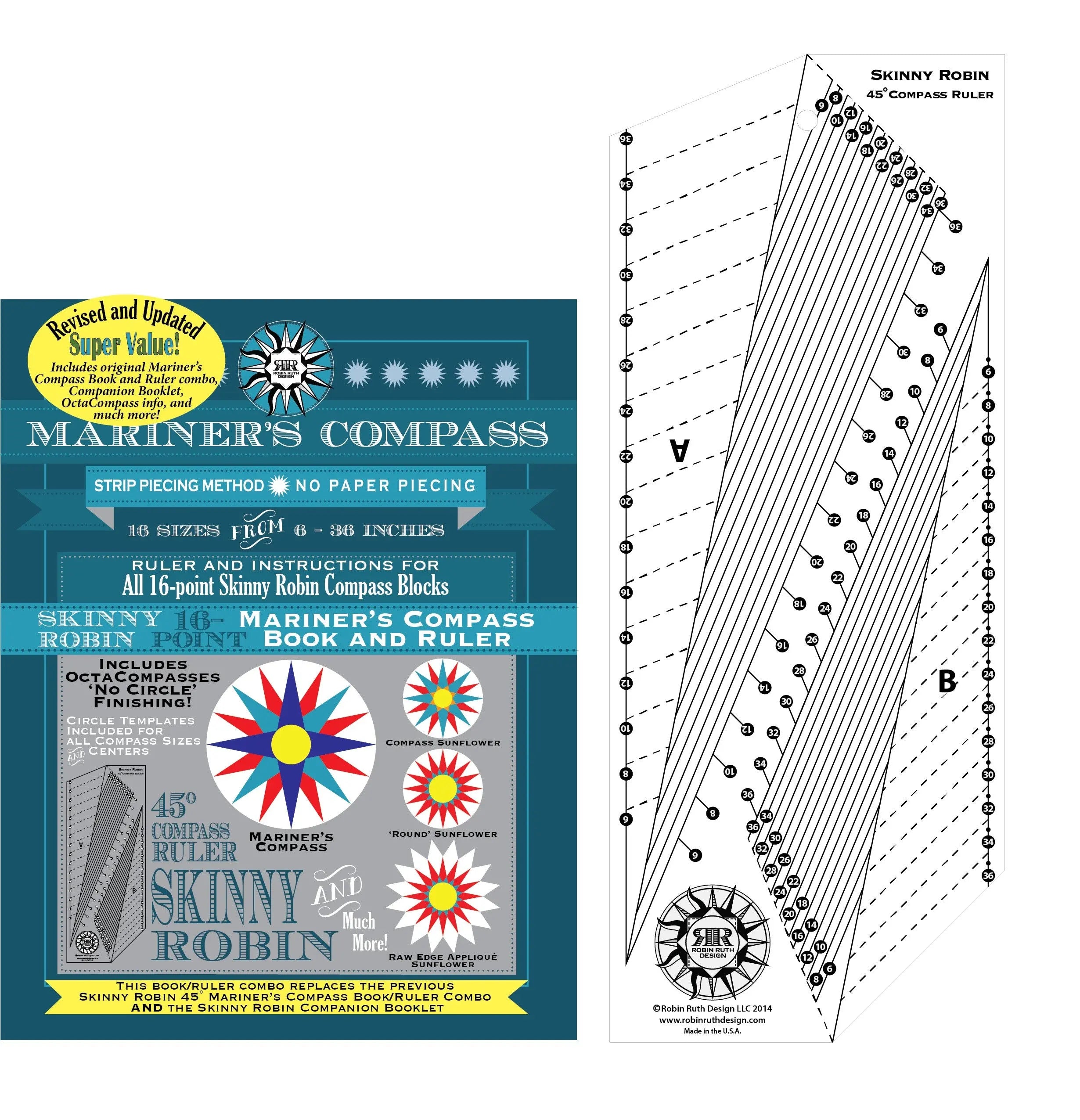 Skinny Robin 16 Point Mariner's Compass Book and Ruler Combo - Linda's Electric Quilters