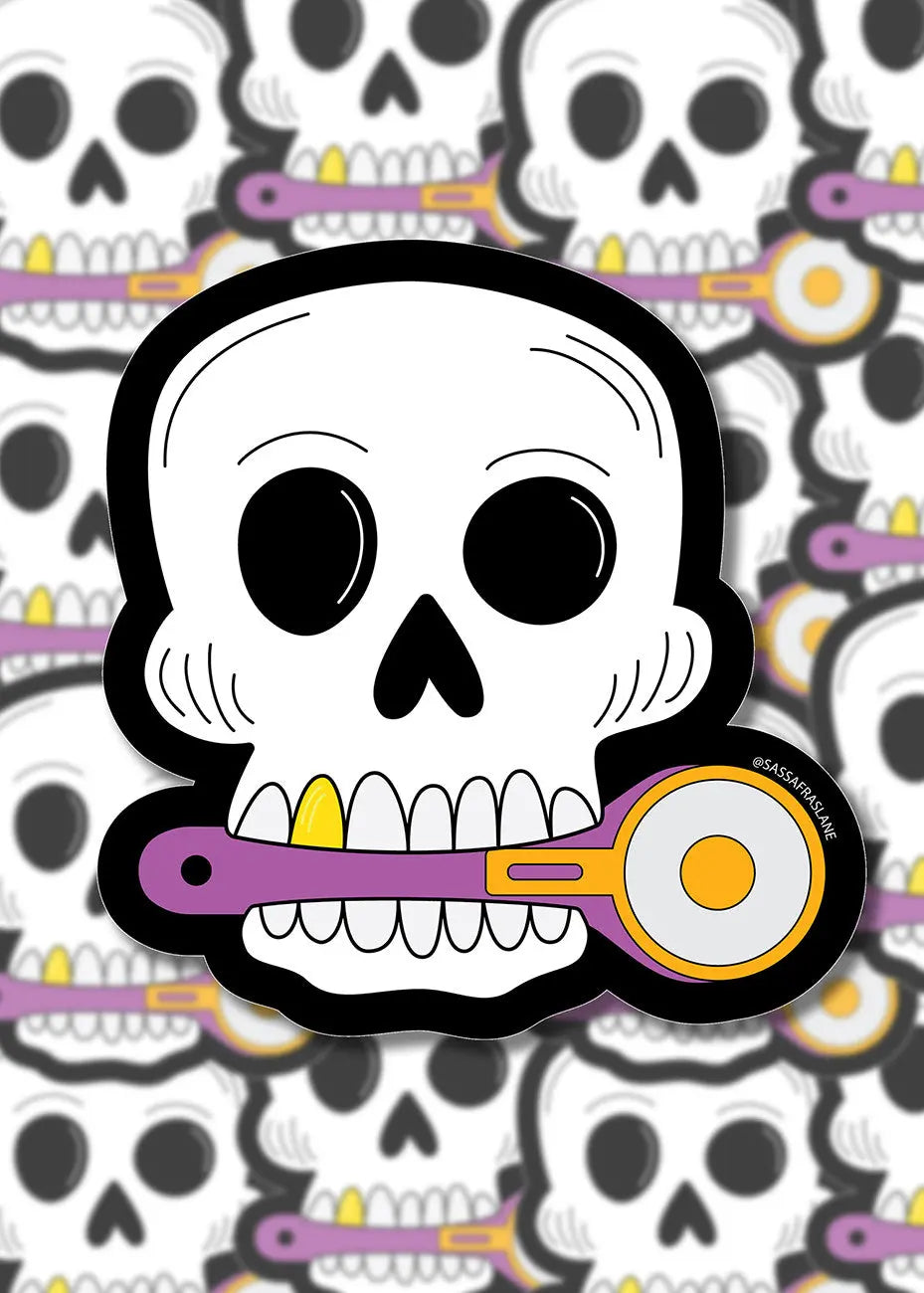Skull with Rotary Cutter Stickers - Linda's Electric Quilters