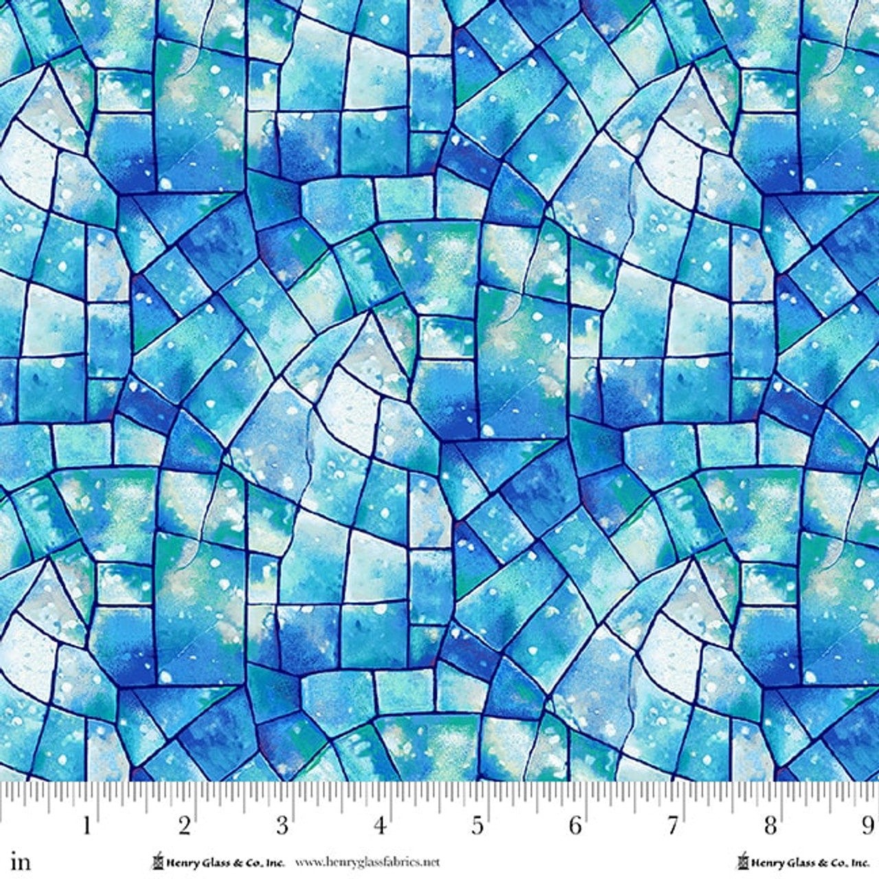 Sky Blue Kaleidoscope Stained Glass Cotton Wideback Fabric Per Yard