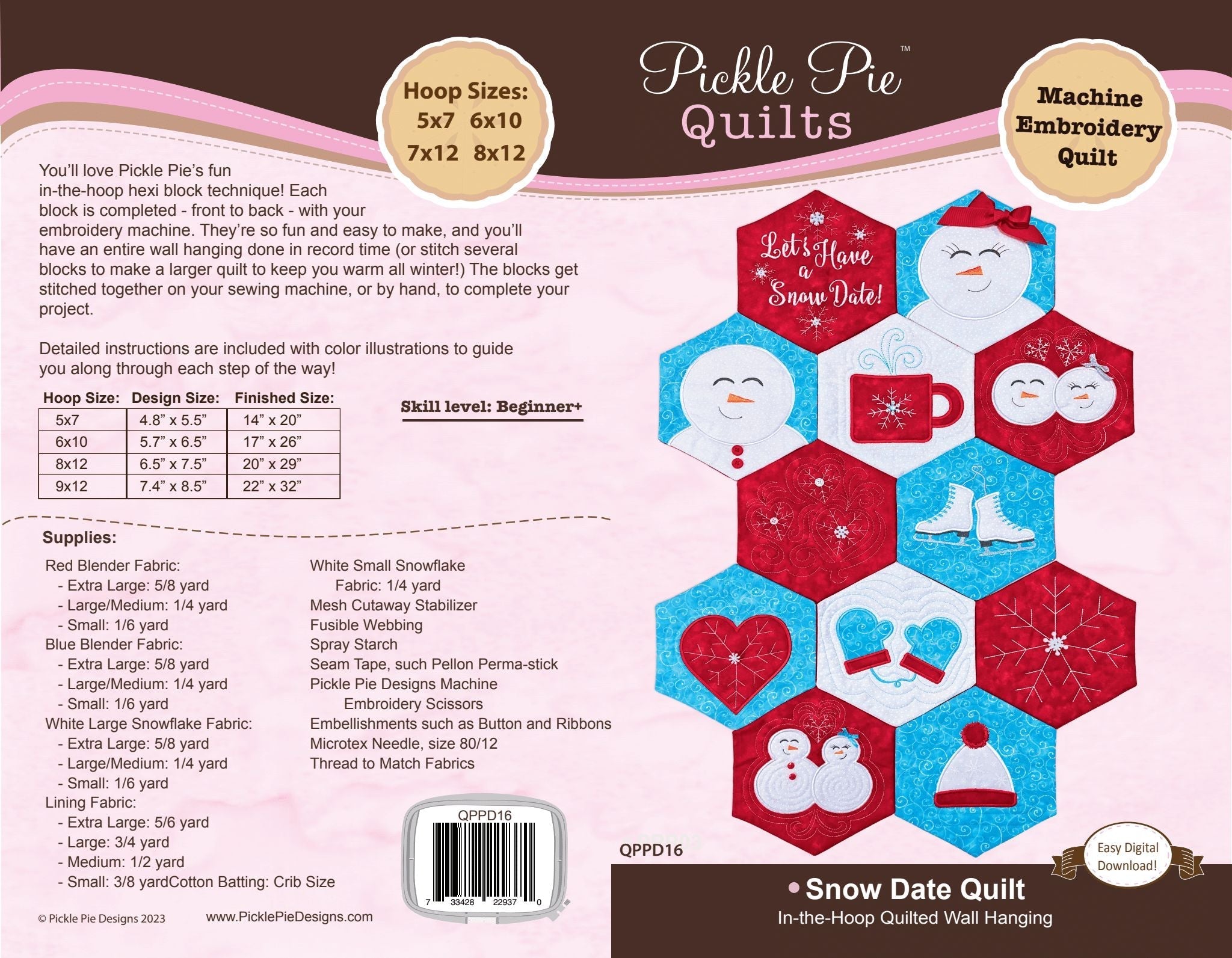 Snow Date Hexi Quilt In the Hoop Machine Embroidery Design Set