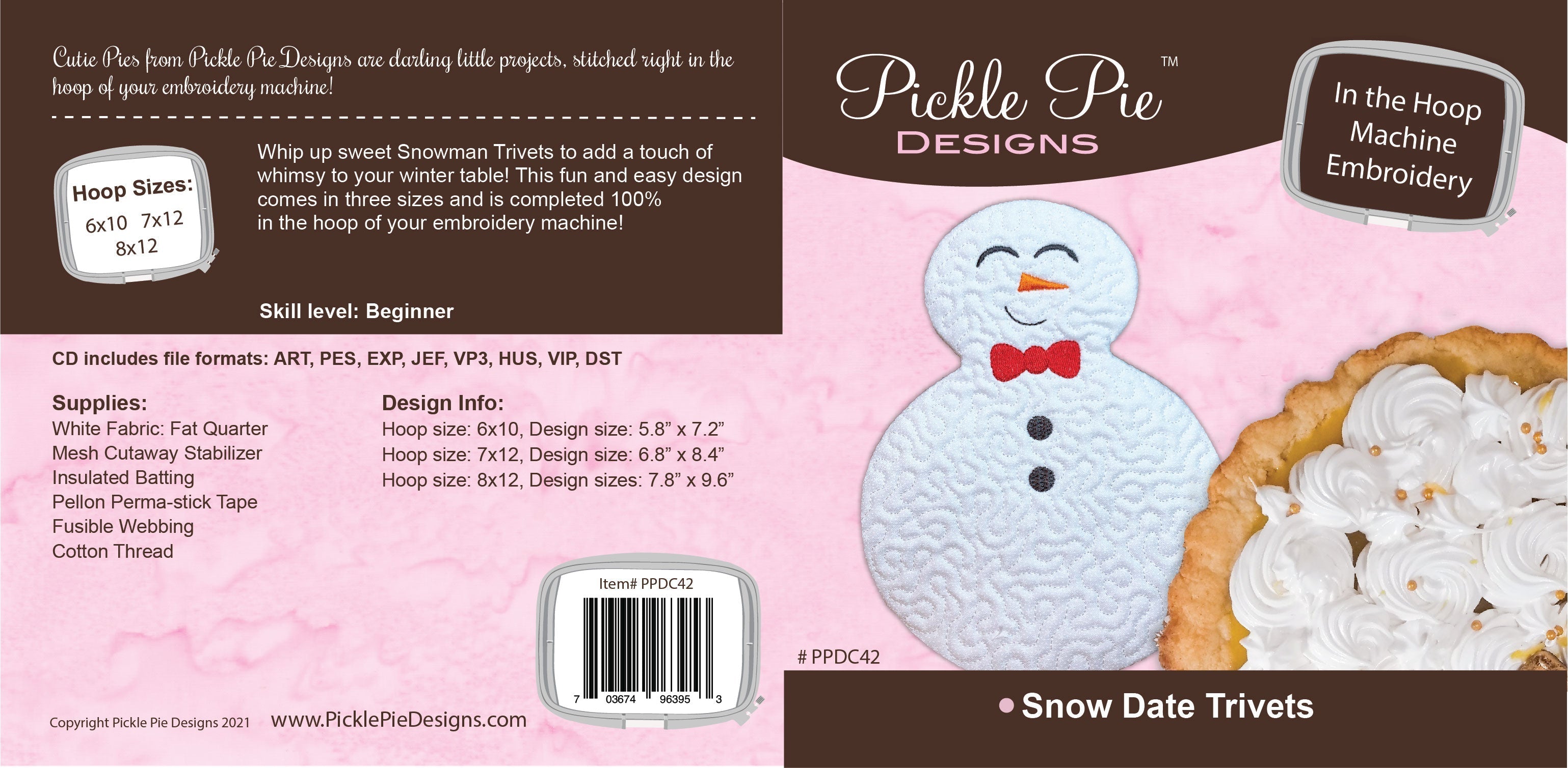 Snow Date Trivets In the Hoop Embroidery Design Collection